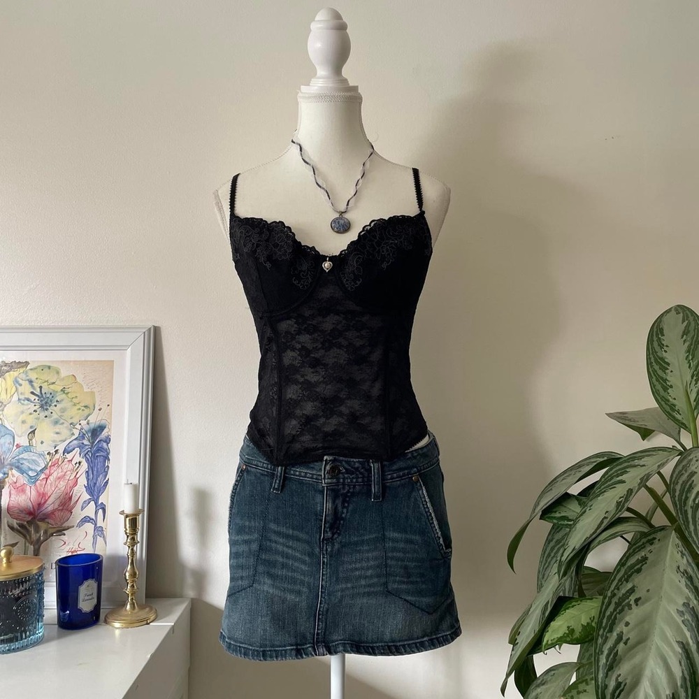 Y2K H & M Corset Top Womens Sz 34 C Black Lace Grunge Going Out